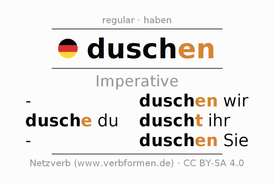 Imperative German "duschen" All forms of verb, rules, examples