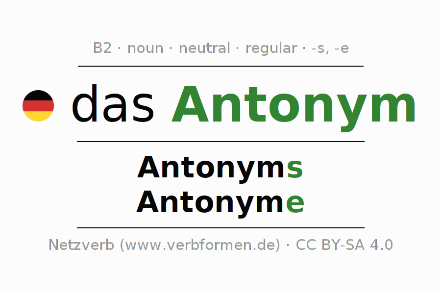 Declension German "Antonym" All cases of the noun, plural, article