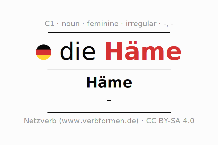 Declension German "Häme" All cases of the noun, plural, article