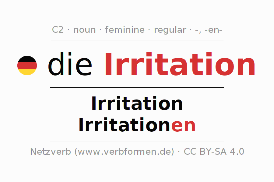 Declension Irritation (irritation, …) All forms, plural, translation