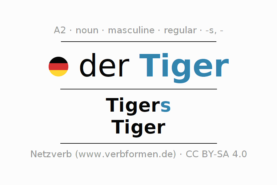 Declension German "Tiger" All cases of the noun, plural, article