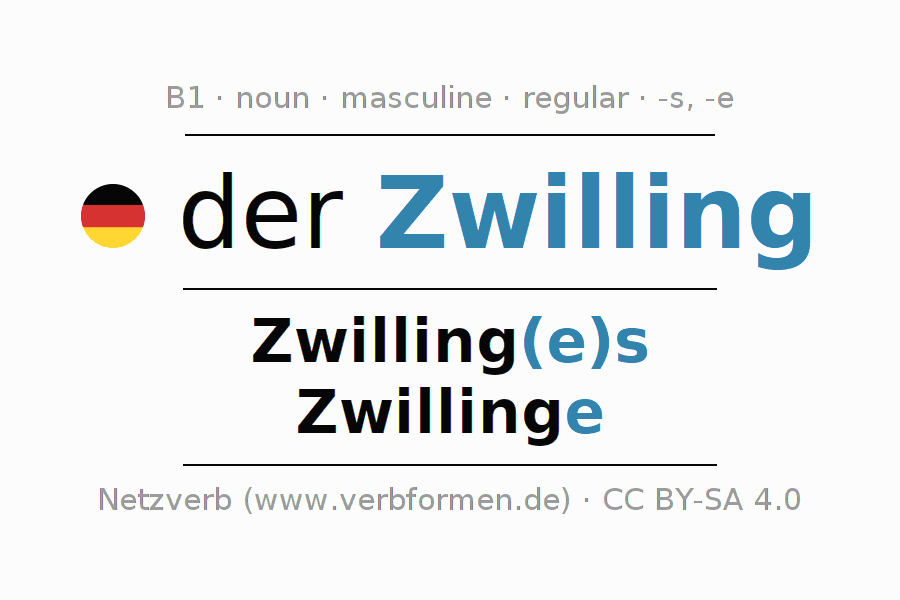 Declension German "Zwilling" All cases of the noun, plural, article