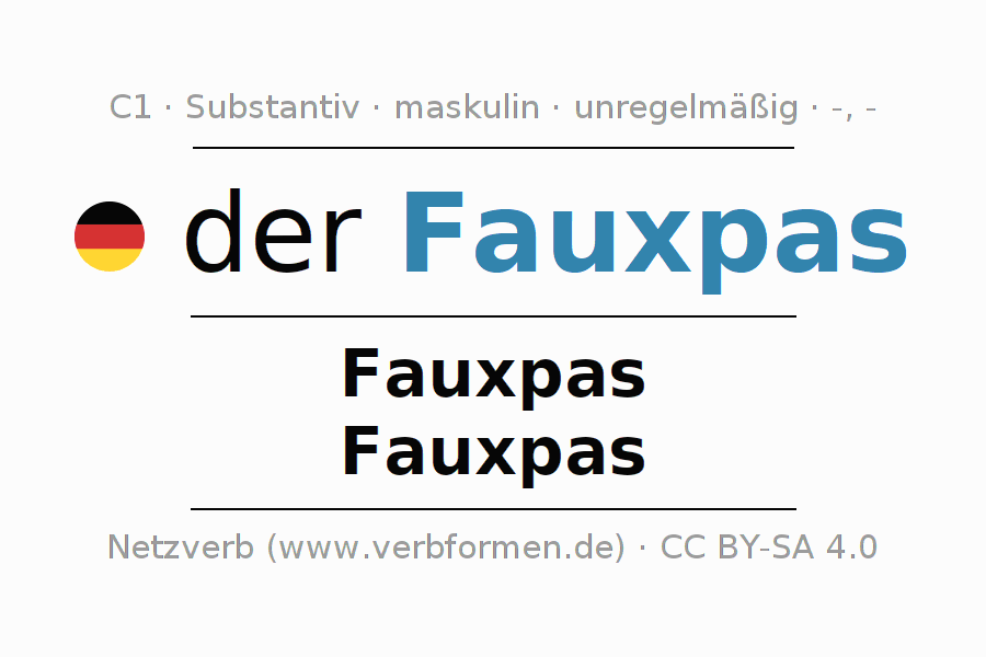 Deklination "Fauxpas" Alle Fälle des Substantivs, Plural und Artikel