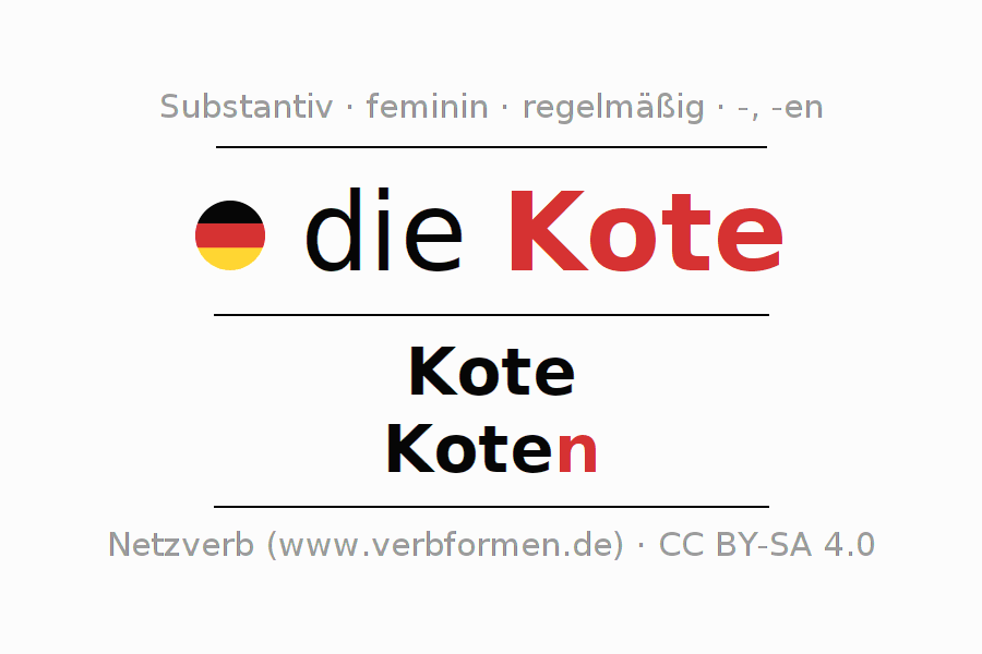 Deklination "Kote" Alle Fälle des Substantivs, Plural und Artikel