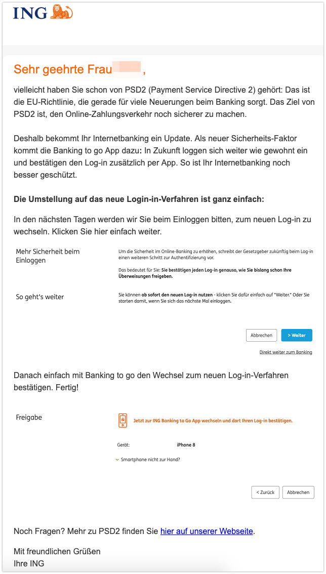 Entwarnung EMail WICHTIG Ihr bekommt ein Update von ING