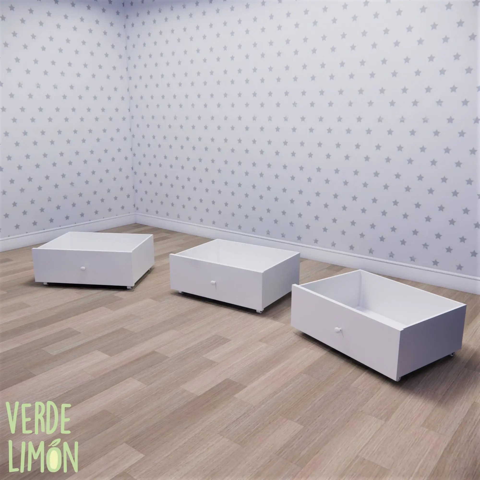 3 Cajones con ruedas Verde Limón Muebles