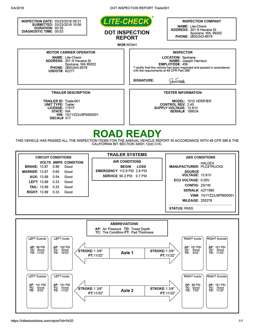 Verifier Sample DOT Inspection Reports - Verifier Fleet Maintenance
