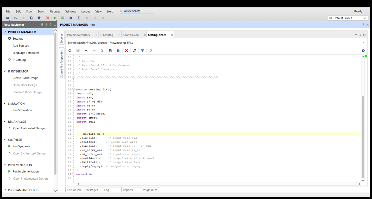 Using FIFO IP for custom Verilog code using Xilinx Vivado Verilog World