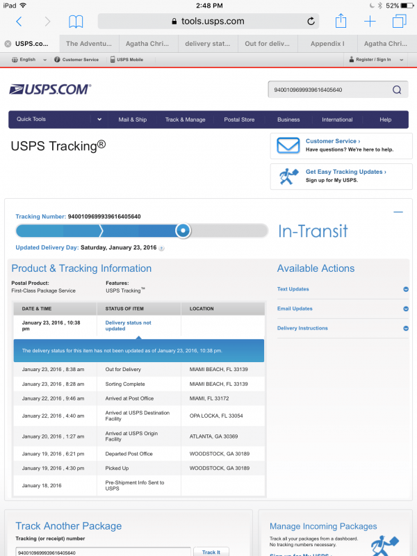 What does “Delivery Status not updated” mean with USPS tracking JAY VERSLUIS