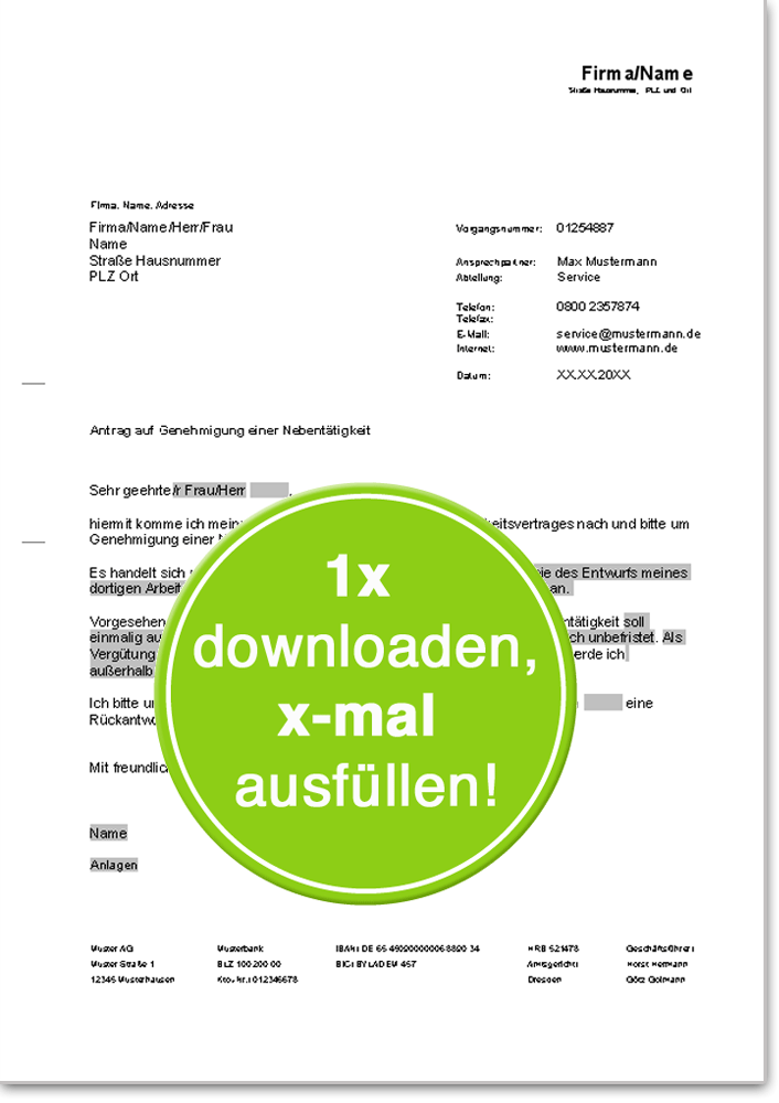 Anzeige/Antrag auf Genehmigung einer Nebentätigkeit ⋆