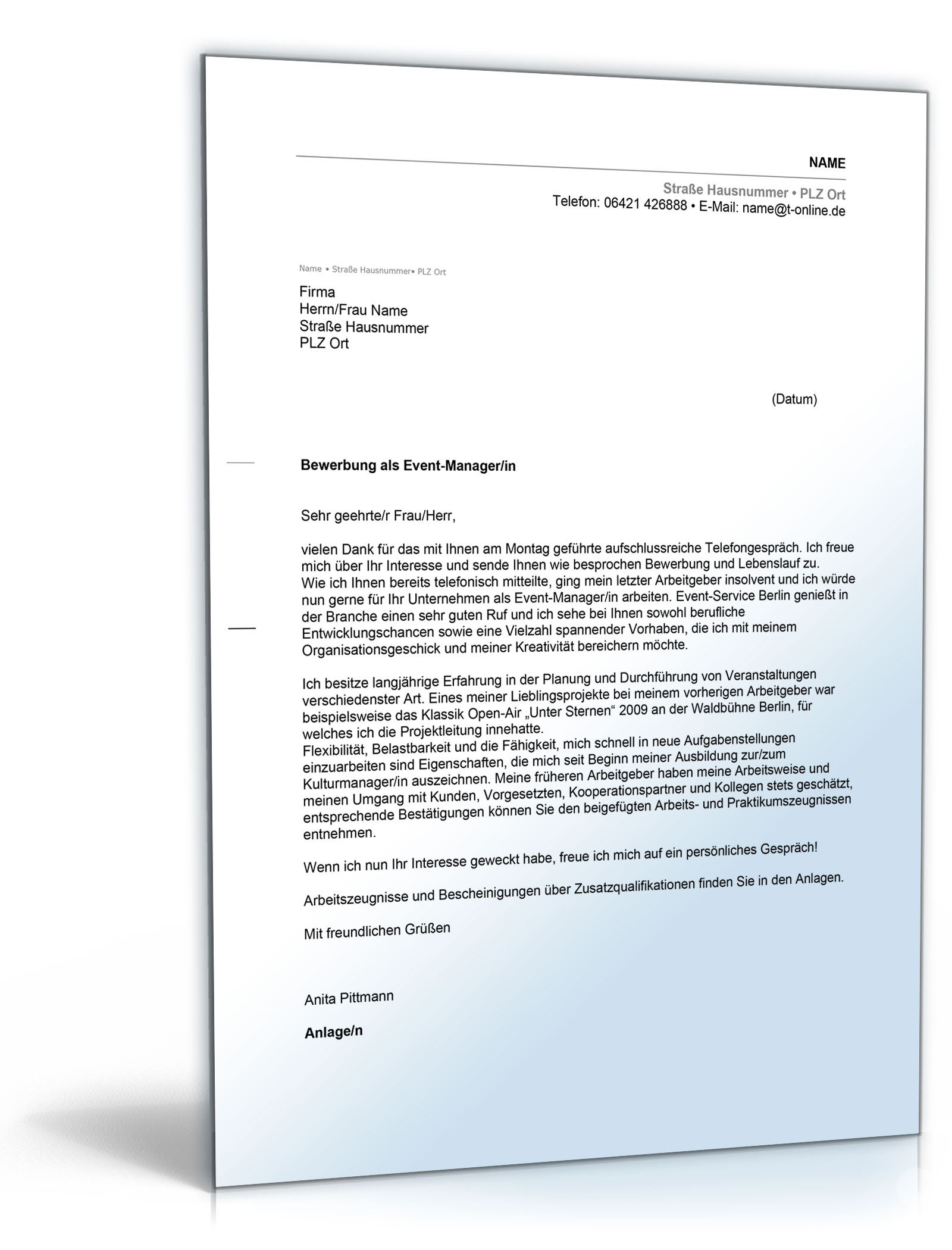 Anlagen Bewerbung