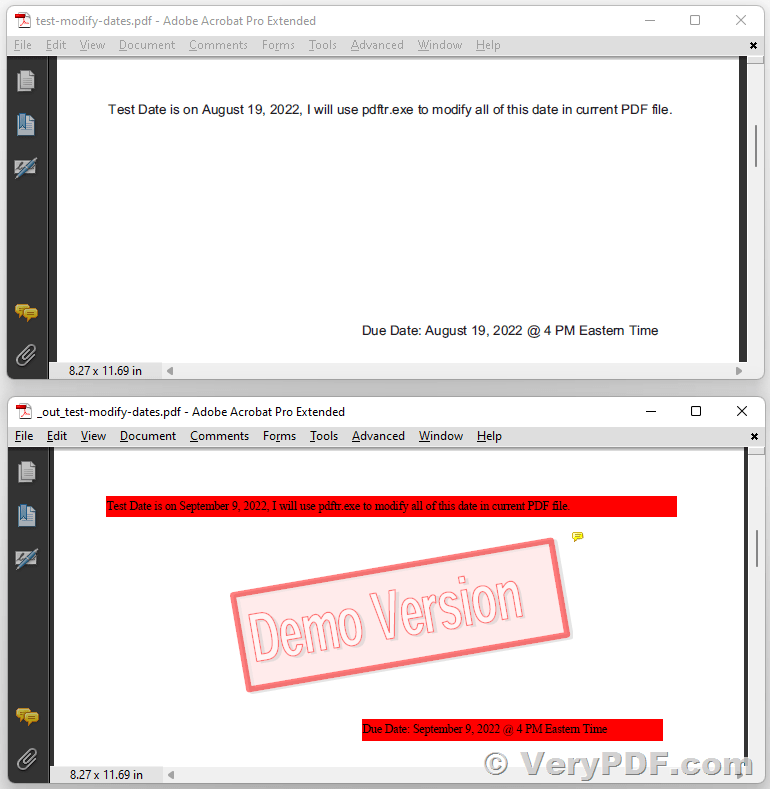How to replace short sentence in PDF file by pdftr.exe application