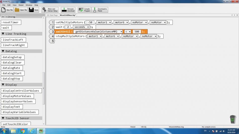 distance sensor program issue IQ Technical Discussion VEX Forum