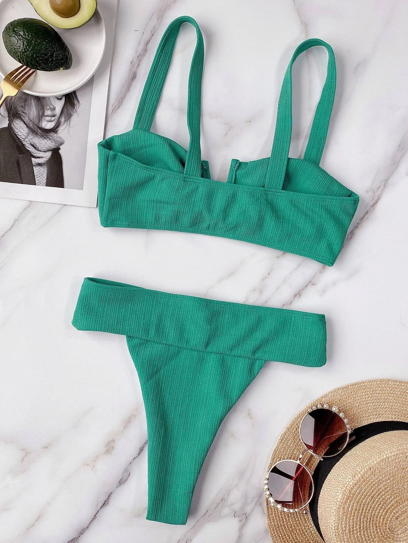 Shein bikini de canalé con nudo delantero Vezia