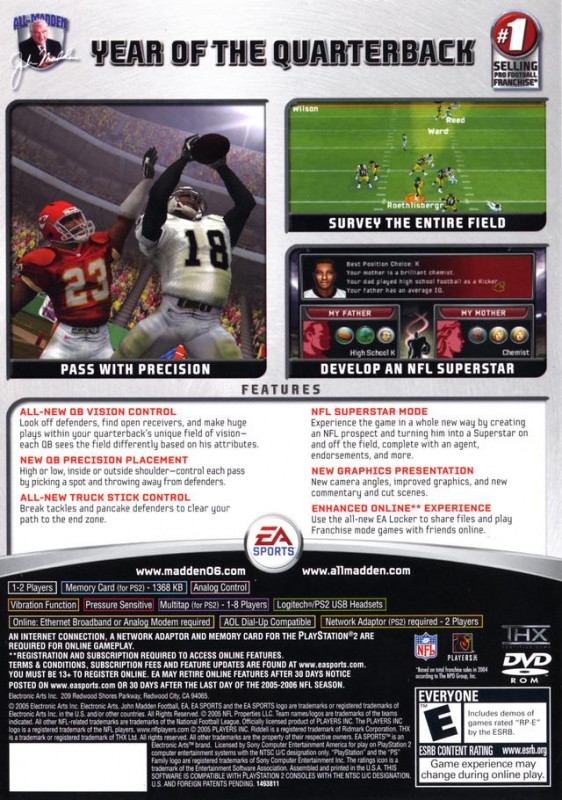 Madden NFL 06 for PlayStation 2 Sales. Wiki. Release Dates. Review. Cheats. Walkthrough