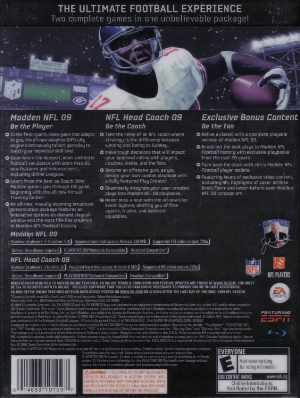 Madden NFL 09 for PlayStation 3 Sales. Wiki. Release Dates. Review. Cheats. Walkthrough