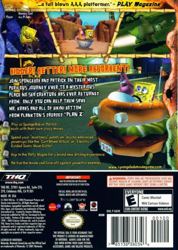 SpongeBob SquarePants The Movie for GameCube Sales, Wiki, Release
