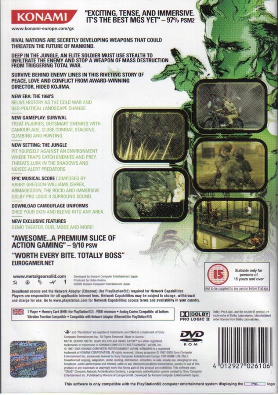 Metal Gear Solid 3 Snake Eater for PlayStation 2 Sales, Wiki, Release Dates, Review, Cheats