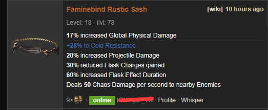 Faminebind PoE Price & Build Rustic Sash