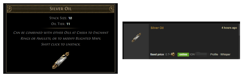 Silver Oil PoE Blight Modifiers Maps, Rings, Amulets Silver Oil Price
