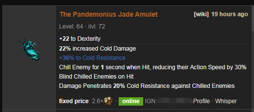 The Pandemonius Price, Drop & Build Jade Amulet