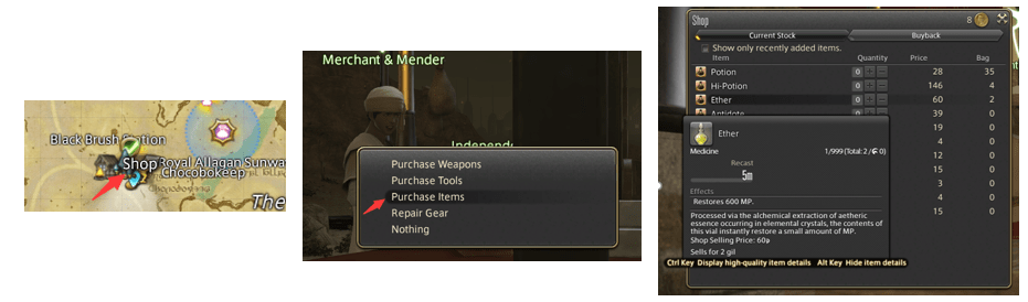 FFXIV MP Magic Points, Buy Ether