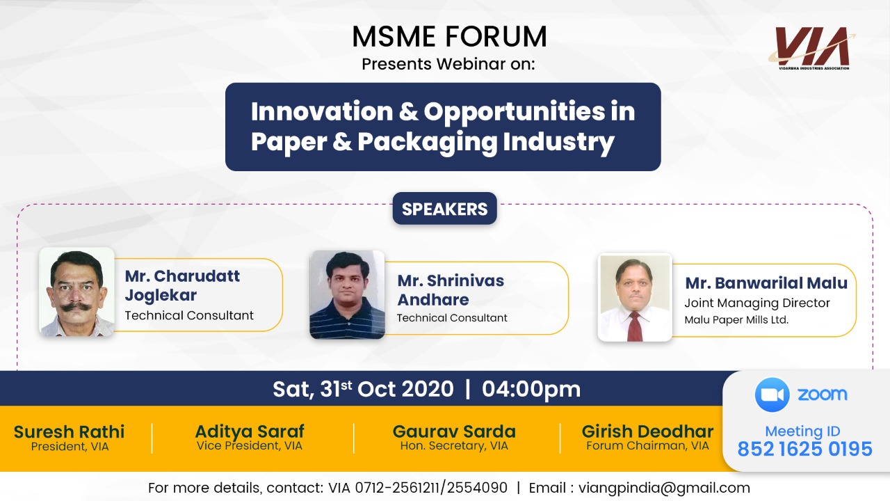 VIA MSME Forum inar on “Innovation & Opportunities in Paper