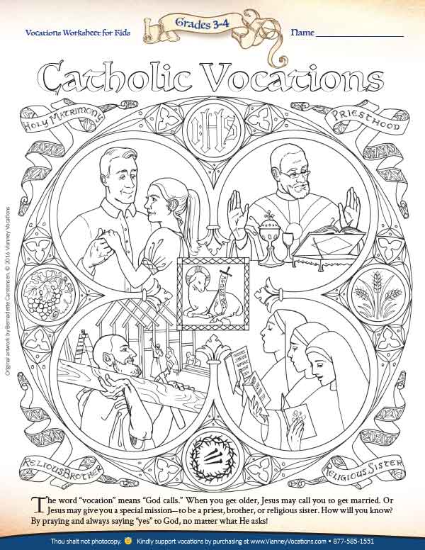 Vocations Worksheet for Kids Grades 34 Vianney Vocations
