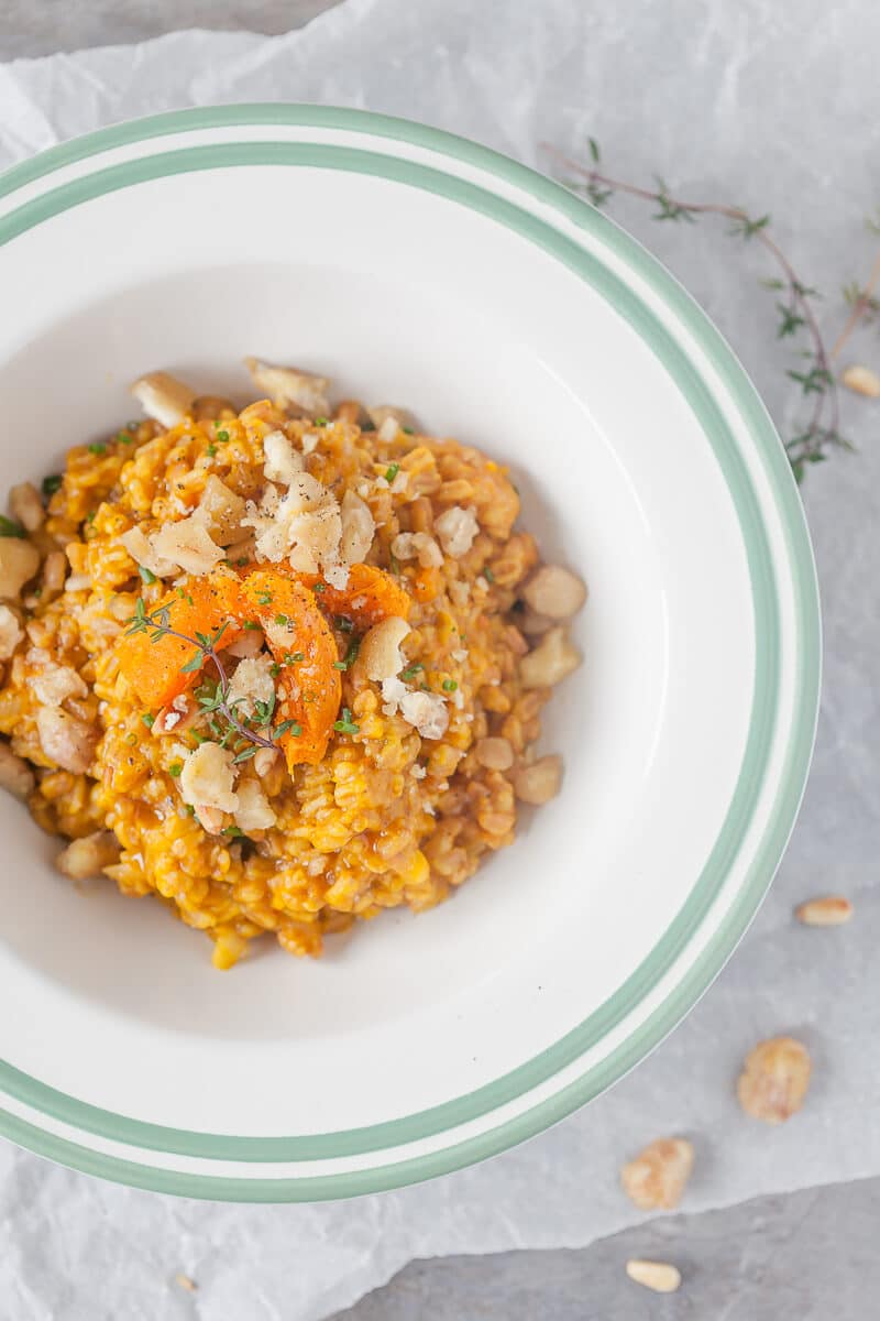 Farro Risotto with Pumpkin and Chestnuts Vibrant plate