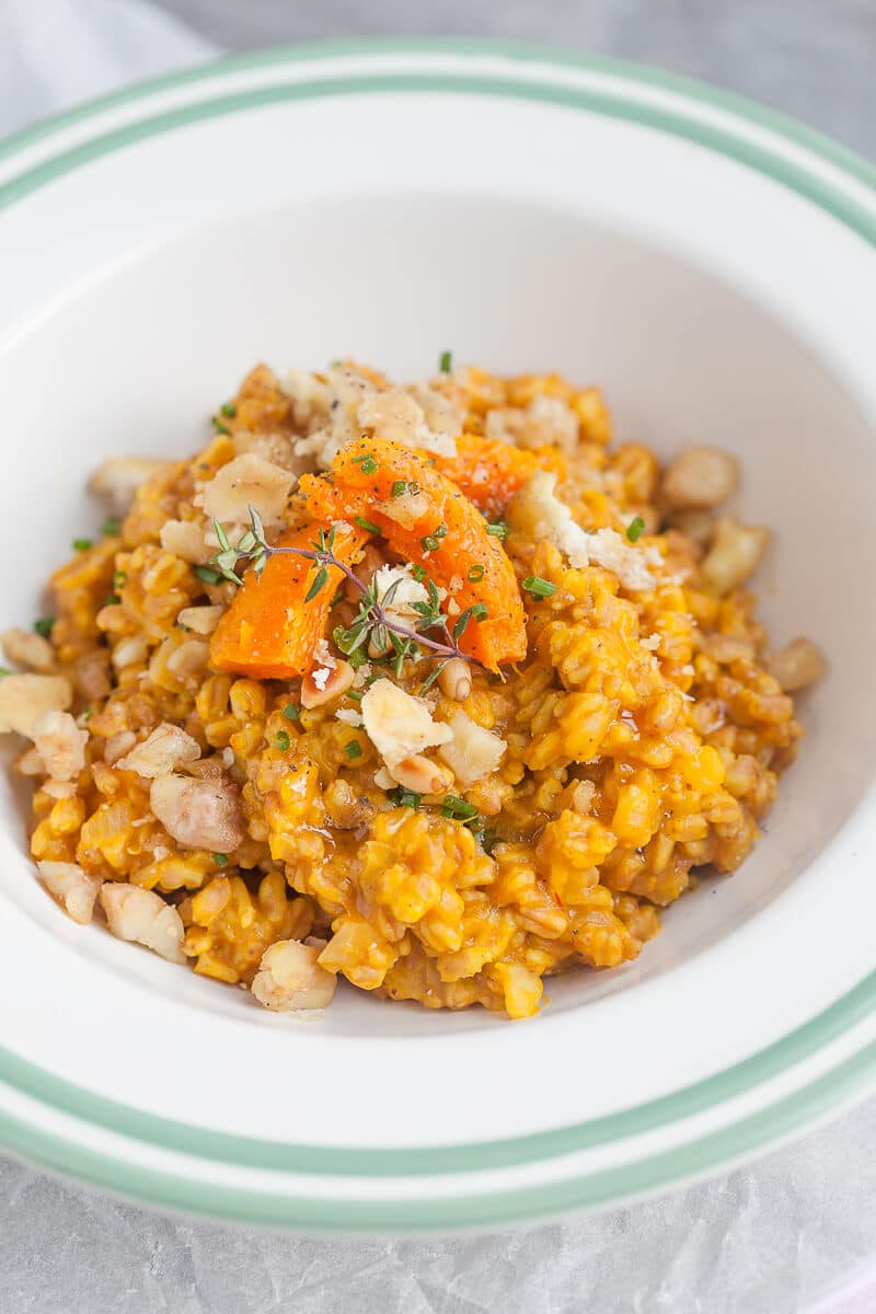 Farro Risotto with Pumpkin and Chestnuts Vibrant plate
