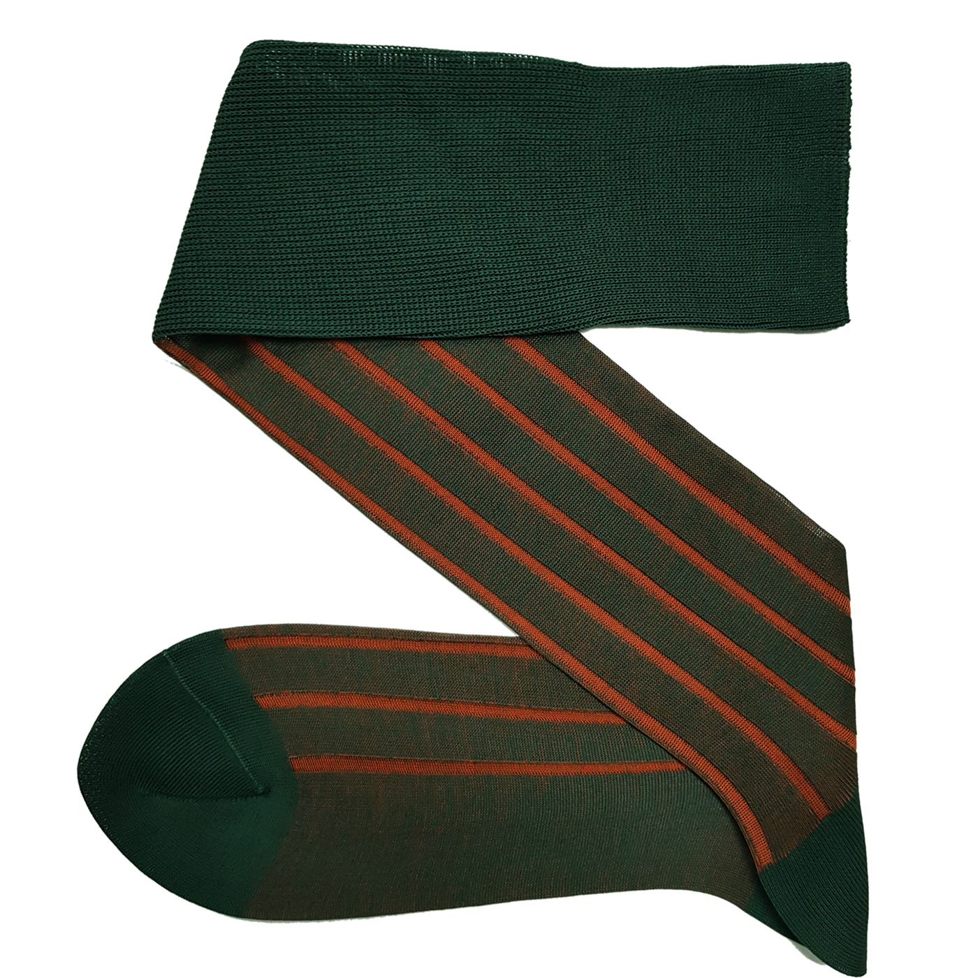 Forest Green Orange Shadow Striped Over The Calf Cotton Socks