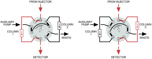 Alternate column regeneration with a Cheminert 10 port valve