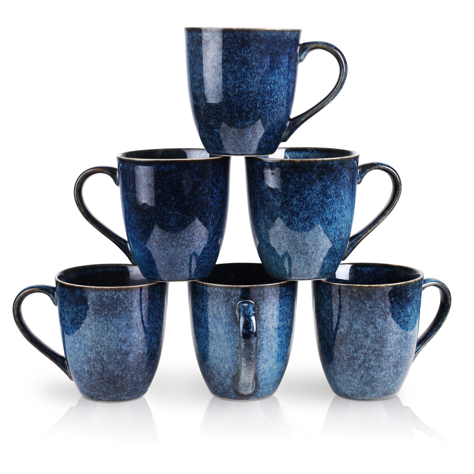 Blue Coffee Mug Set, 12 Ounce, Set of 6, Ceramic Mug for Men, Women
