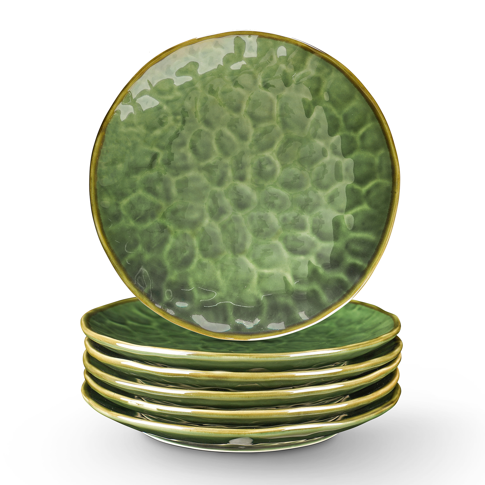 Green Ceramic Dinner Plates Set, 10.5 Inch, Set of 6, Round, Microwave