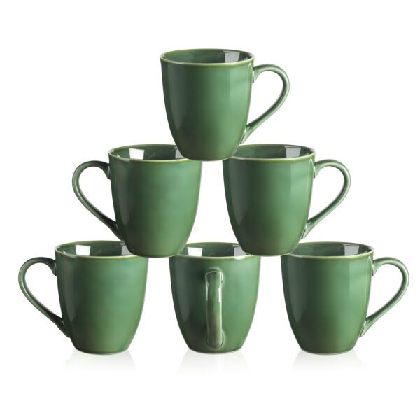 Green Coffee Mug Set, 12 Ounce, Set of 6, Ceramic Mug for Men, Women