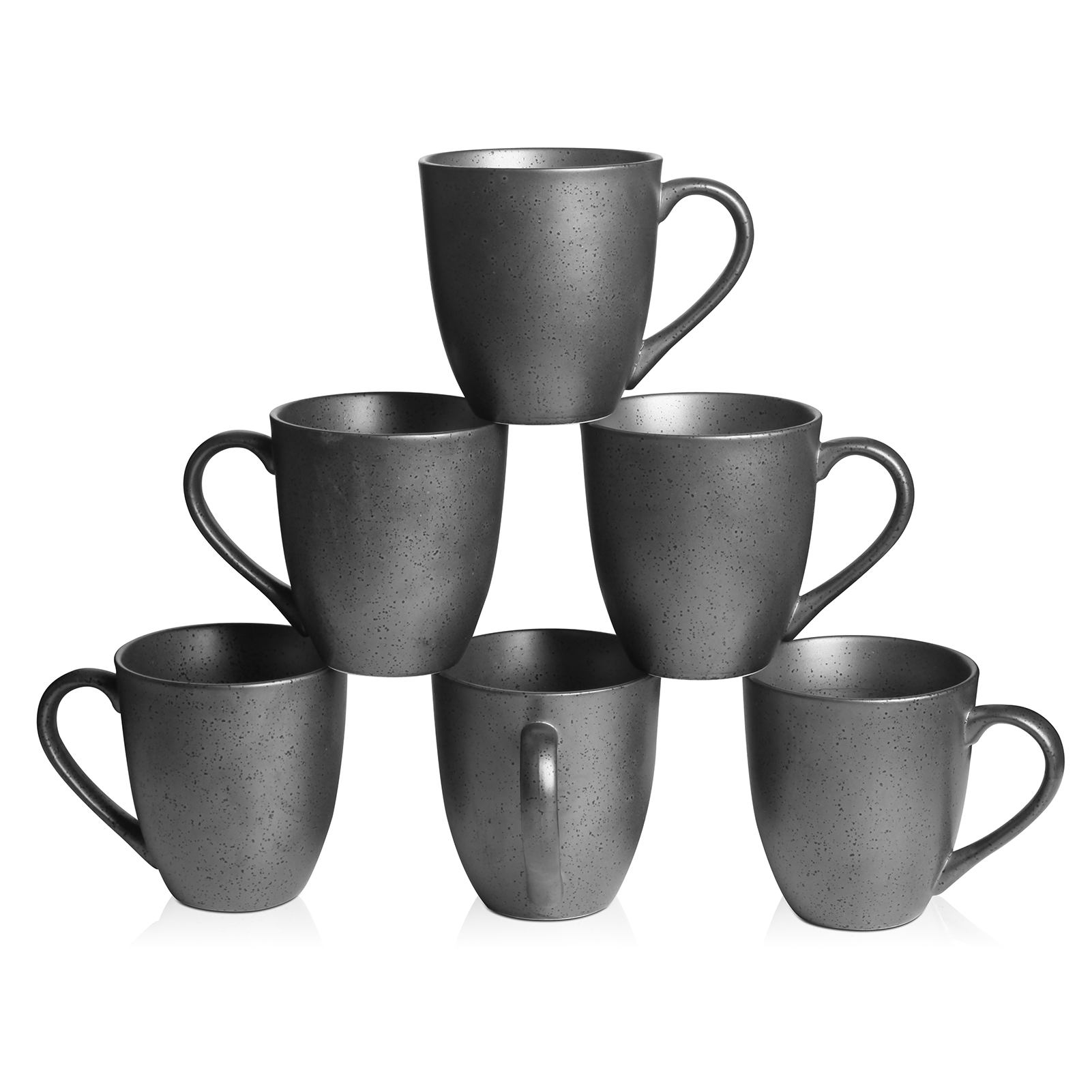 Dark Gray Coffee Mug Set, 12 Ounce, Set of 6, Ceramic Mug for Men, Women, Unique Glazed Mugs