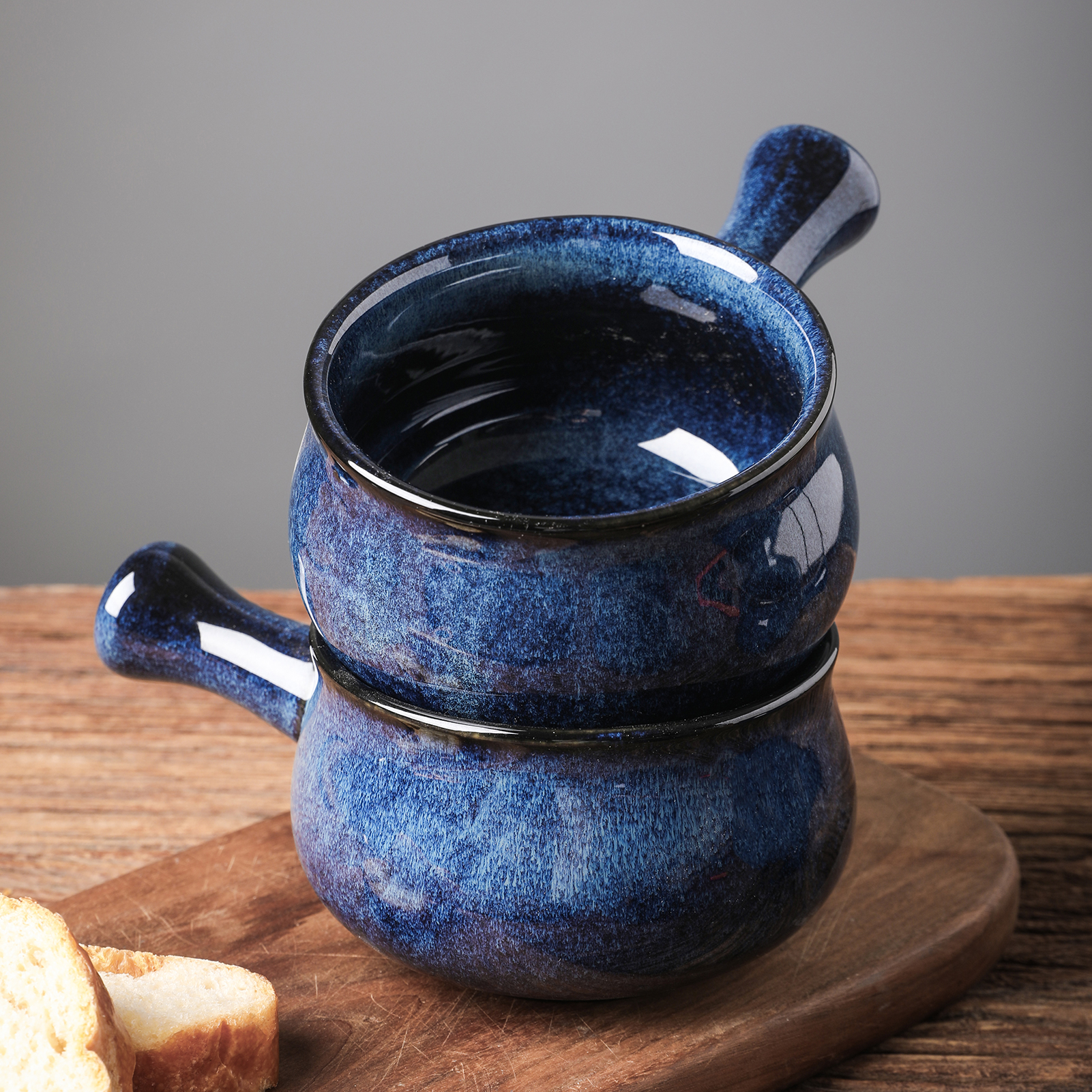 Blue French Onion Soup Bowls With Handles, 26 Ounce for Soup, Chili