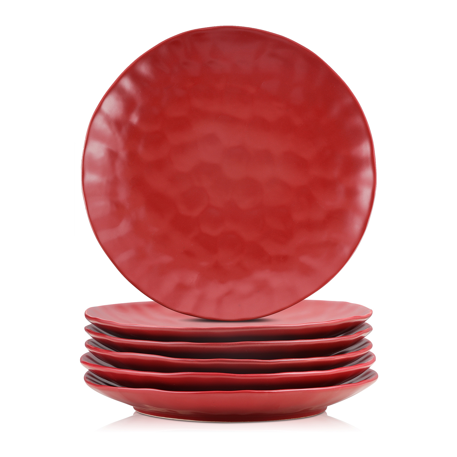 Red Ceramic Dinner Plates Set, 10.5 Inch, Set of 6, Round, Microwave