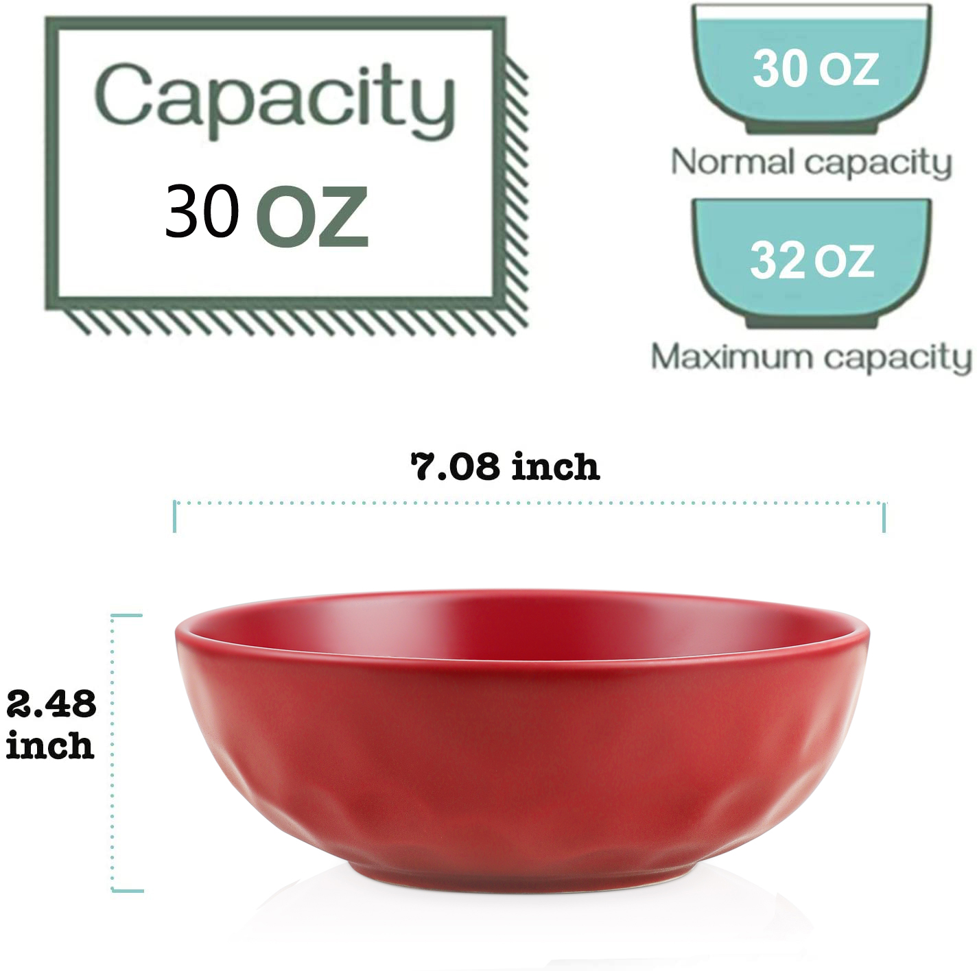 Red Ceramic Pasta Bowls Set, 32 Ounce Soup Bowls, Set of 6, Large Salad Bowls, Chip Resistant
