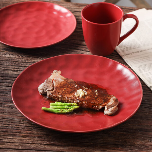 Red Ceramic Dinner Plates Set, 10.5 Inch, Set of 6, Round, Microwave