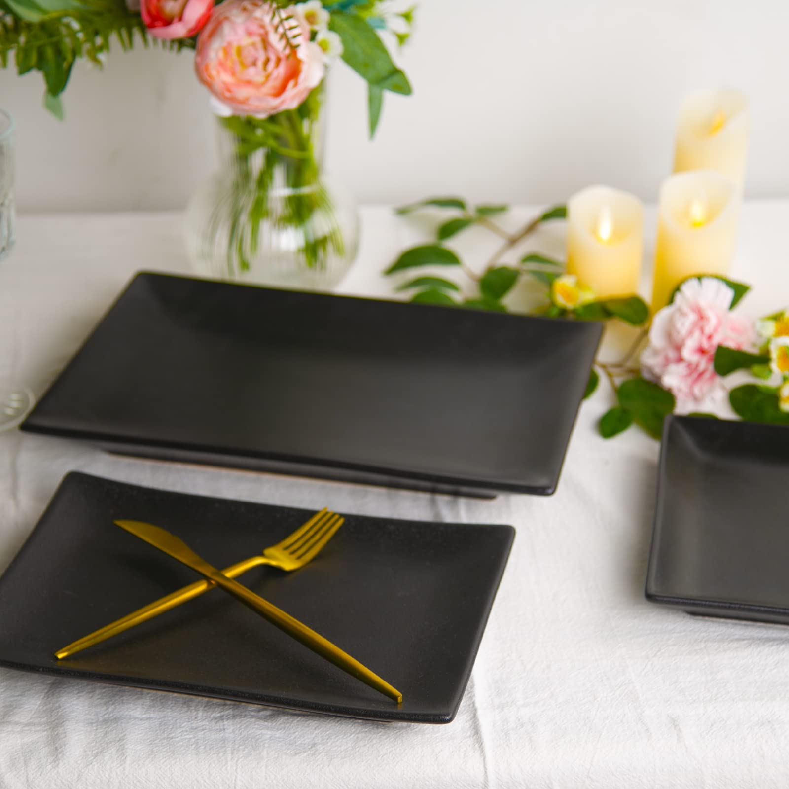 VICRAYS Ceramic Rectangle Serving Platters 12" 10" 8" Porcelain Serving Platters for Party