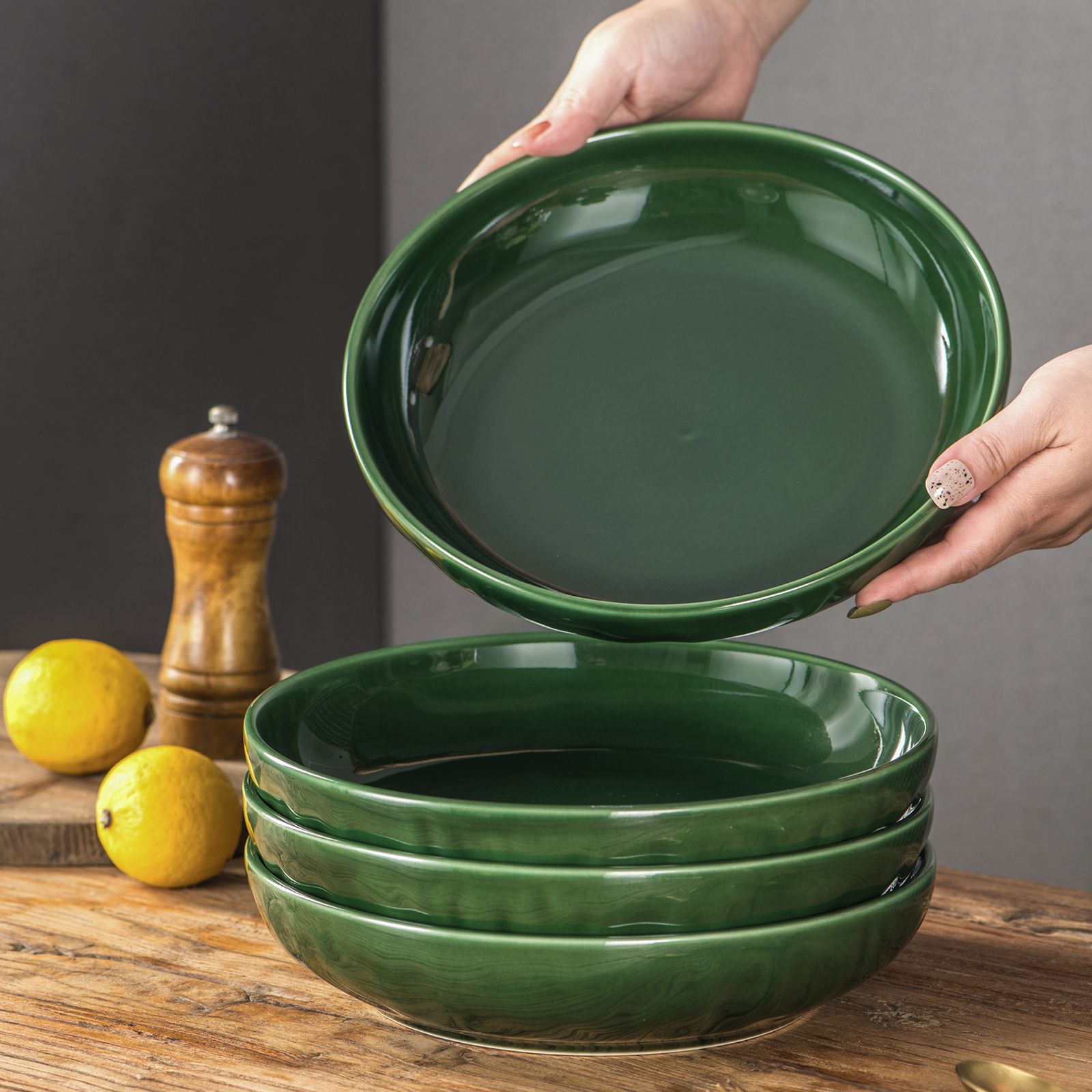 Vicrays Large Salad Pasta Serving Bowls Ceramic Wide Shallow Bowls Set 47 Ounces Big Dinner