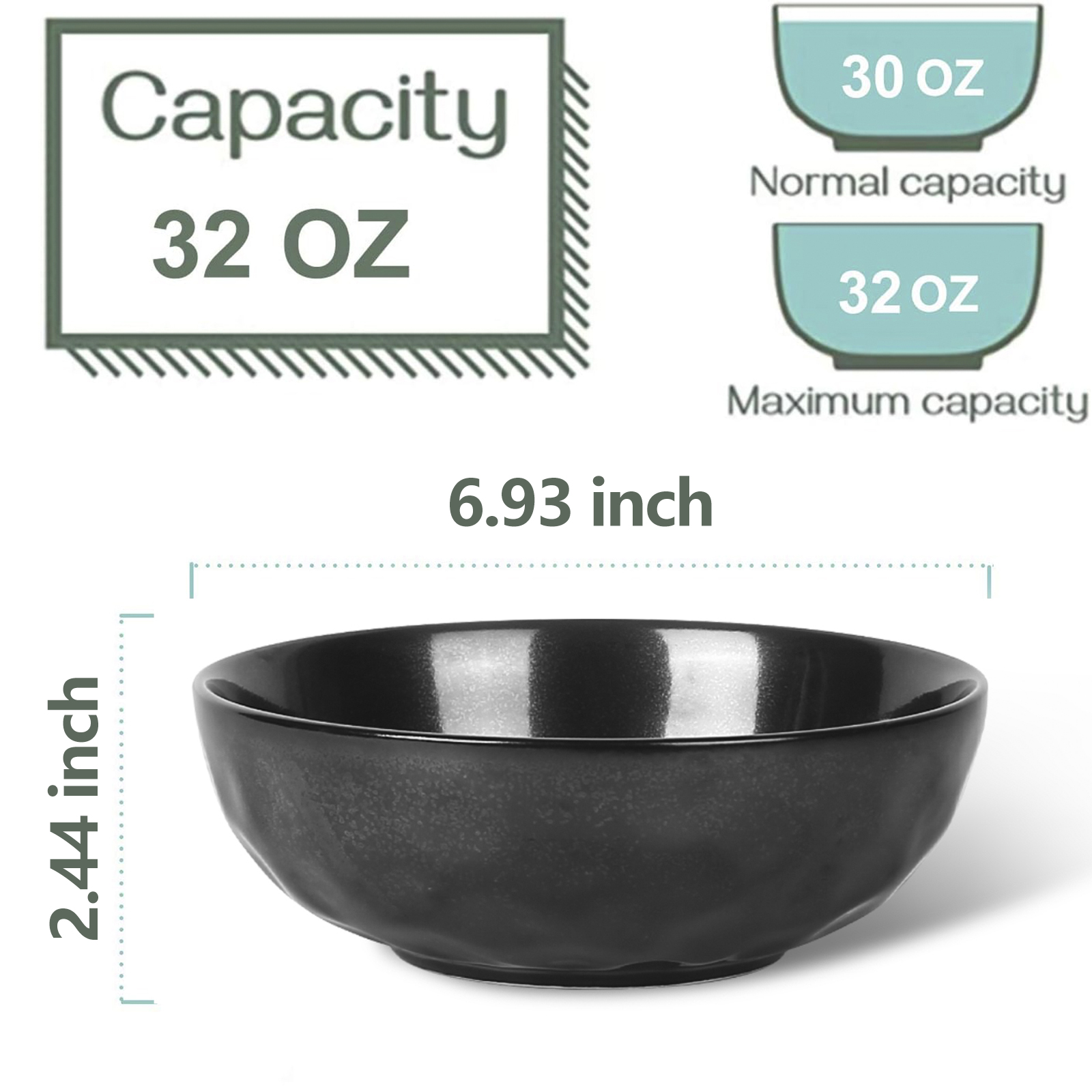 vicrays Ceramic Pasta Bowls Set, 32 Ounce Soup Bowls, Large Salad Bowls, Chip Resistant