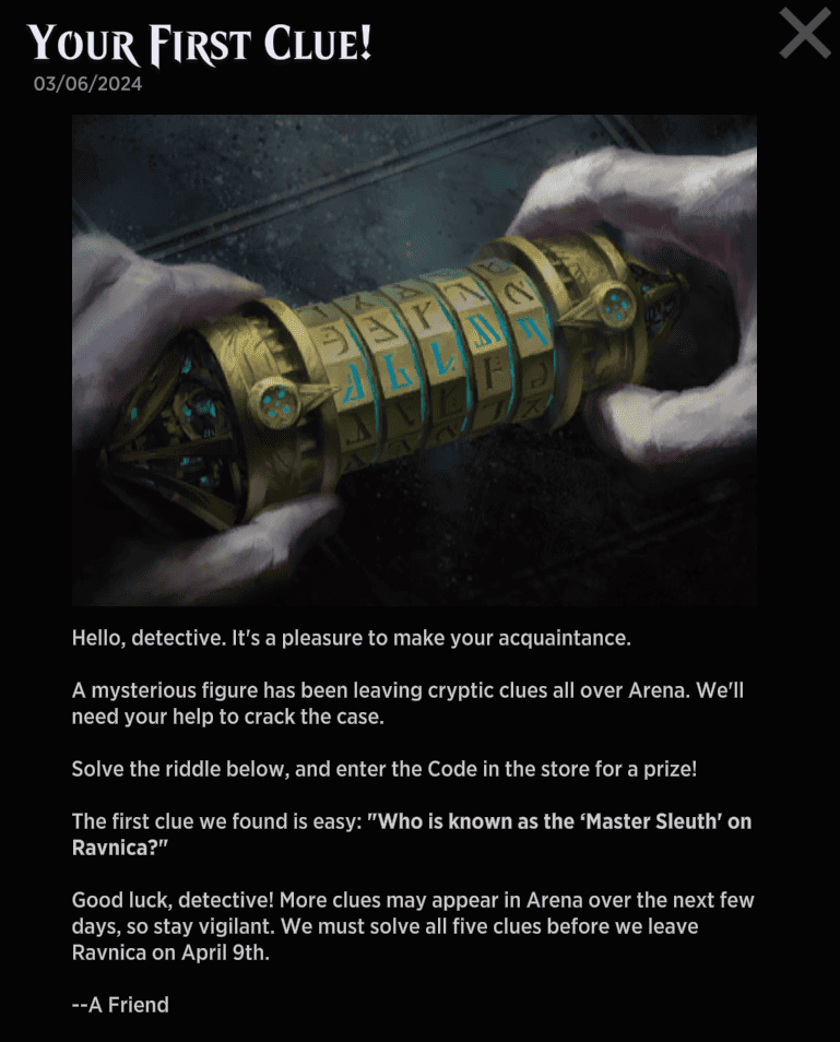 MTG Arena Cryptic Clue solutions for Totally Normal Event Token