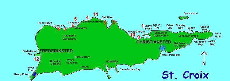 St Croix Beaches Map St. Croix SCUBA Dive Sites