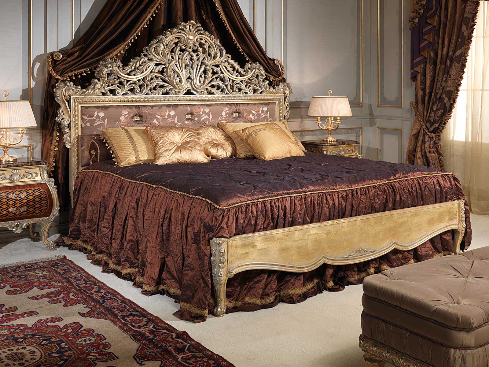 Emperador gold bedroom, Louis XV style, classic luxury furniture Vimercati Classic Furniture