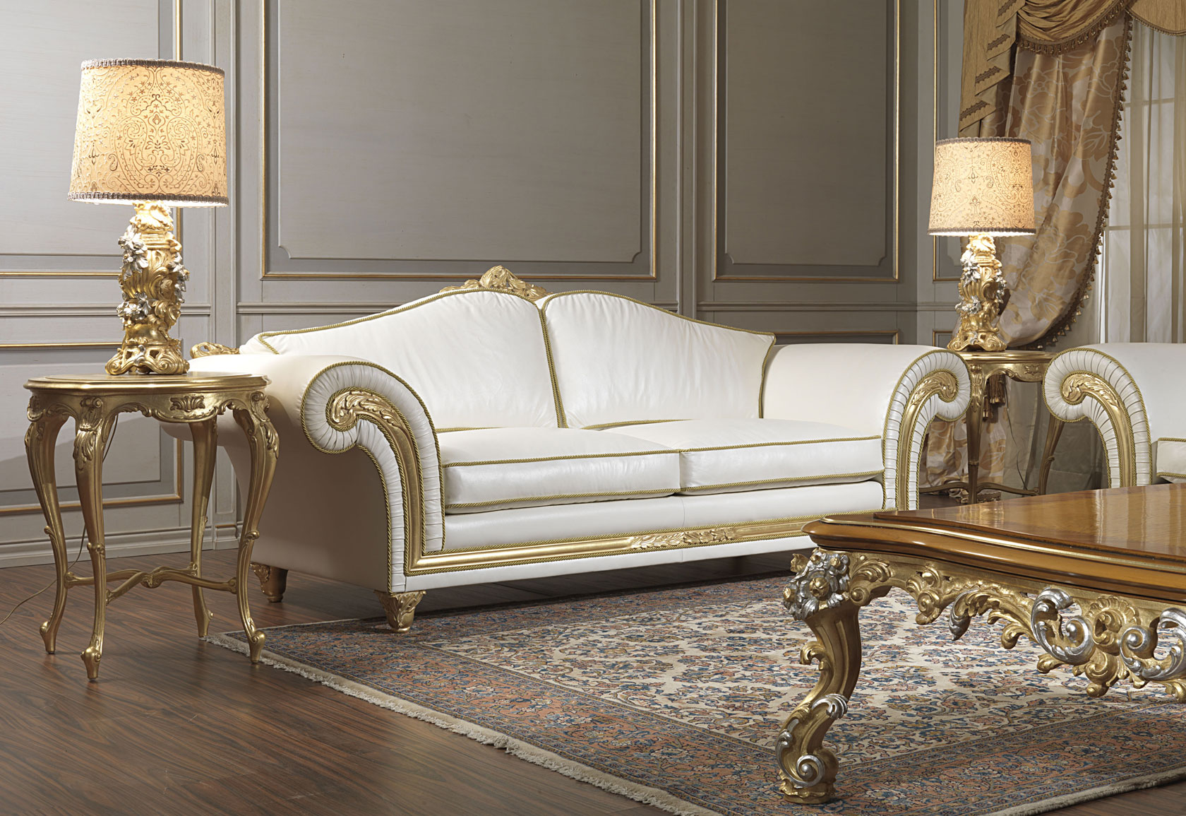 Divano classico Imperial in pelle bianca Vimercati Meda