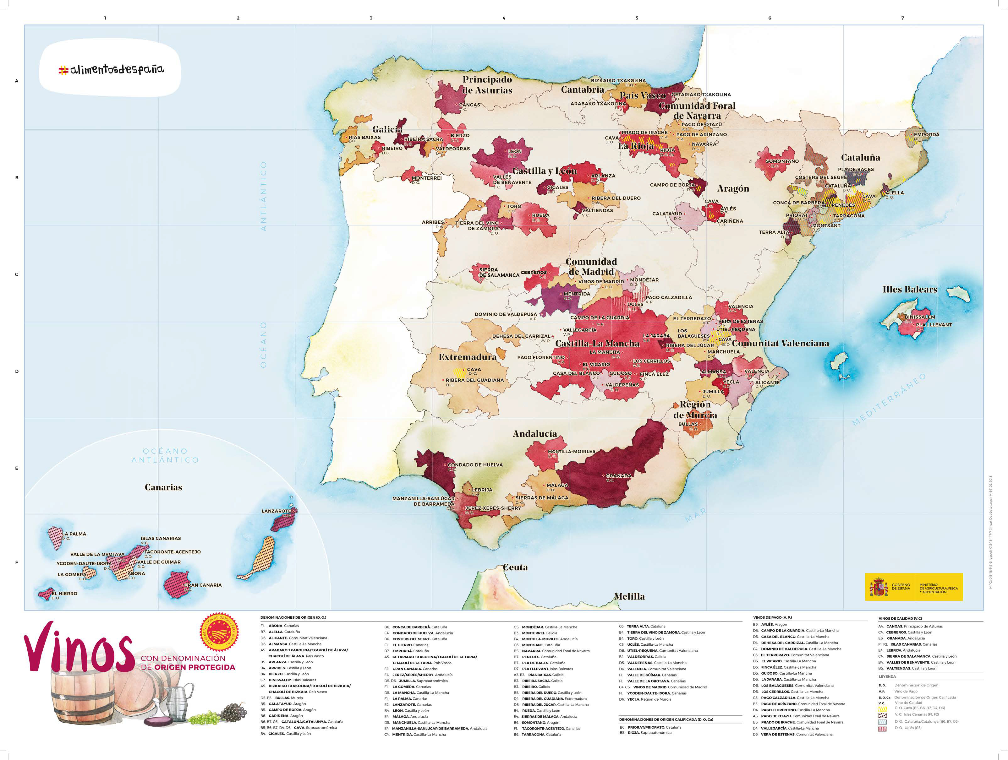 Mapa actualizado de las Denominaciones de Origen de los Vinos de España