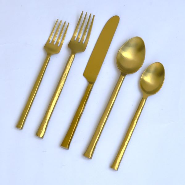 VIC761 Matt Gold / Brushed Gold Flatware Set Set of 5 Vinita Impex
