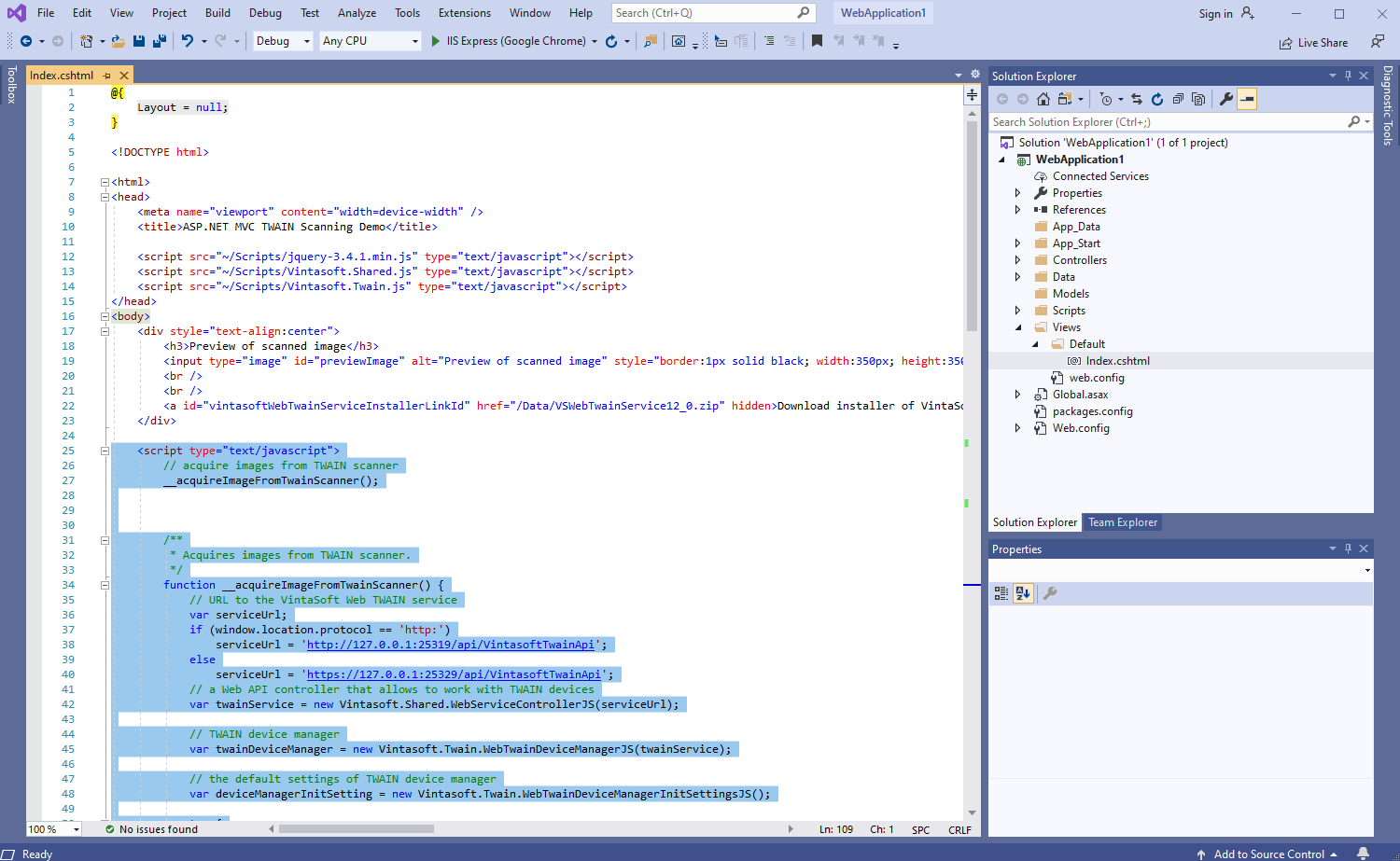 Acquire images from TWAIN scanner in MVC 5 application